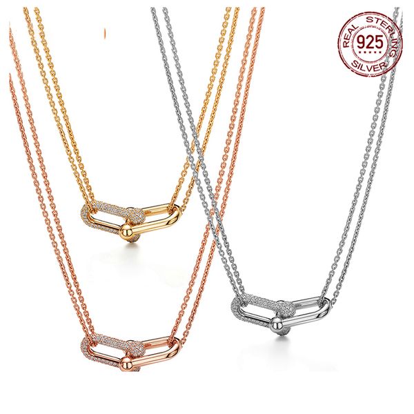 

fashion and luxury temperament u-shaped charm bracelets inlaid diamond pendant s925 sterling silver necklace simple and generous, Golden;silver