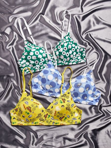 

3pack cartoon graphic underwire bra l5pj#, Black;red