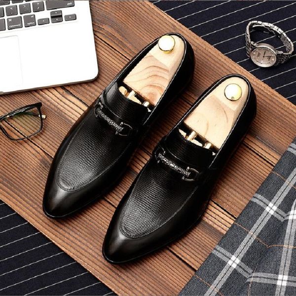 

new spring/autumn luxury handmade shoes slip-on genuine leather dress oxford flat original brand men da47, Black