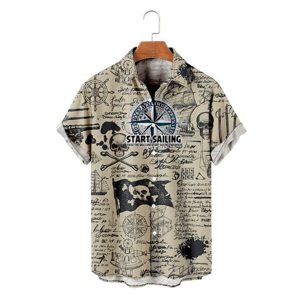 Camicie casual da uomo T-shirt hawaiana da uomo Y2K Hombre Camicia alla moda Barca a vela Stampa 3D Accogliente manica corta da spiaggia Abiti oversize 16Me