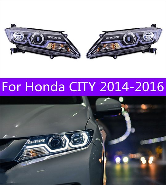

cars headlight for honda city 20 14-20 16 headlights led drl running lights bi-xenon beam fog lights angel eyes auto accessories