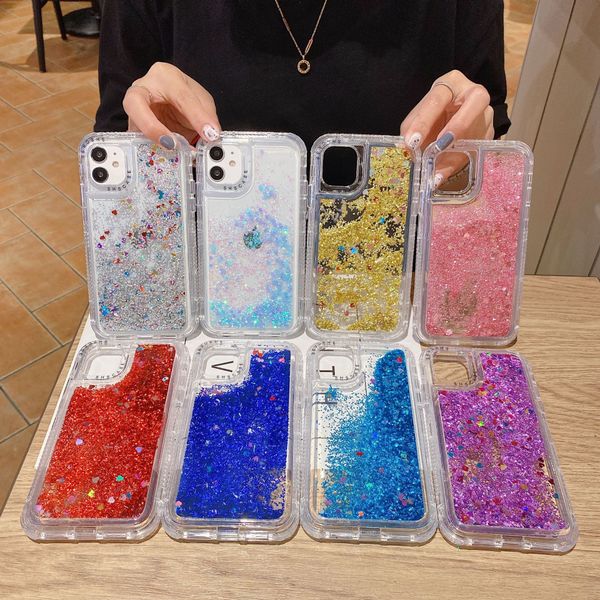 Custodie in sabbia Trasparente Bling Cover 3in1 TPU PC Frame per iPhone 13 12 11 pro max X X 8 7 6 8P SE