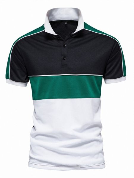 

men color block contrast piping polo shirt m3nm#, White;black