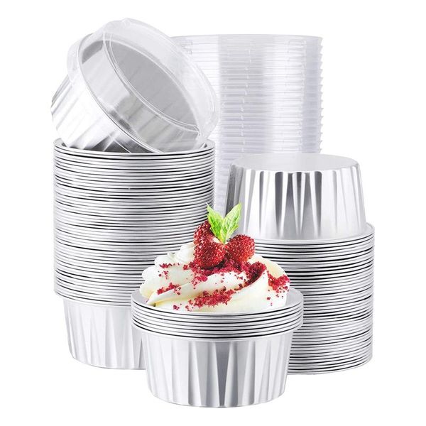 Stampi da forno Foil Stampi per cupcake Custodie con coperchio, 50 pezzi di fodere in alluminio, coperchi per muffin