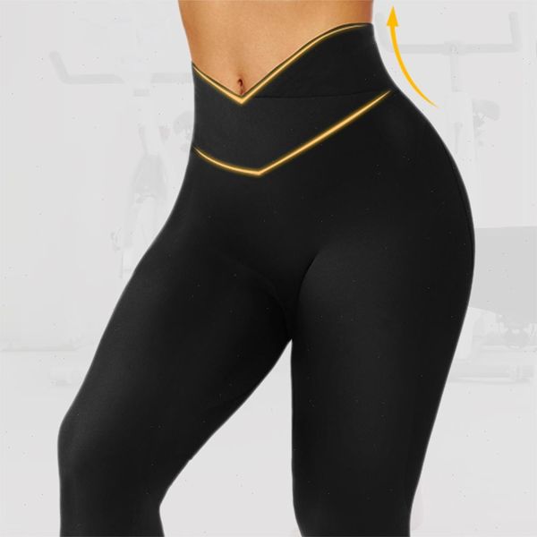 

leggings women v waist tights gym clothing quick dry sportswear high fitness yoga pants for, Black