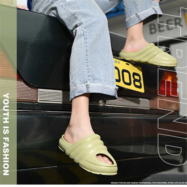 

2022 slippers slide shoes fashion soft bottom sandals desert sand brown summer platform sandale bone white men slipper with box size 35-46, Black