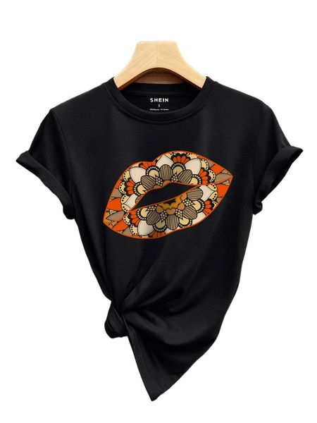

lip and floral print tee 46pf#, White
