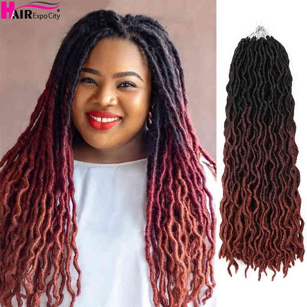 

18inch goddess faux locs crochet hair synthetic wave ombre braiding extensions handmade 18strands expo city 220610, Black;brown
