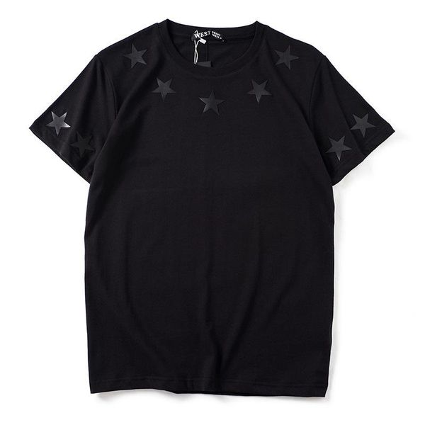 Erkek Tişörtler Erkekler Yenilik Pu Deri Yıldızlar Tişörtler T-Shirt Hip Hop kaykay Sokak Pamuk Tee Top Kenye #020Men's