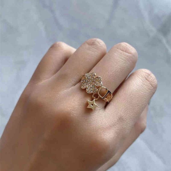 

letter clover opening ring female flower pair ring us design jewelry, Silver