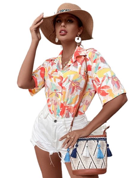 

floral print drop shoulder blouse r8cg#, White