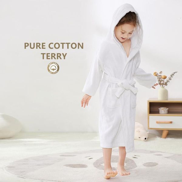 Vêtements de nuit pour femmes, filles et garçons, serviette éponge en pur coton, robes à capuche douces, peignoir de Spa pour enfants, robe pour enfants