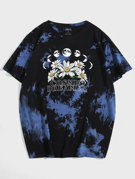 

men tie dye & floral print tee r4uh#, White;black