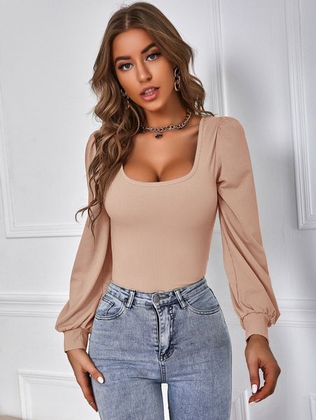

scoop neck bishop sleeve tee 21jo#, White