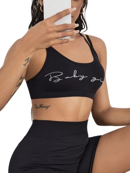 

seamless letter graphic sports bra g7lm#, Gray