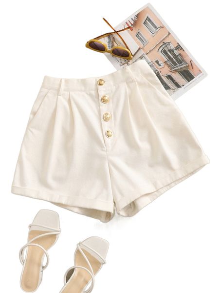 

high waist button front wide leg shorts 92u1#, White;black