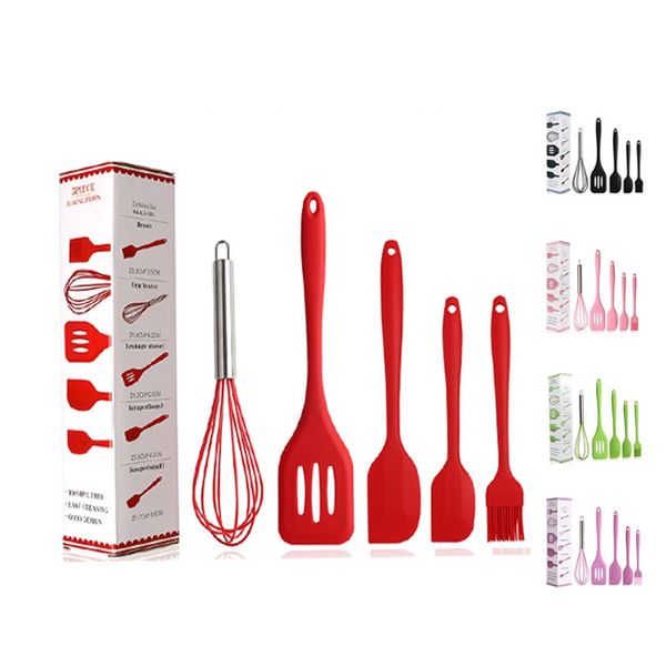 Set di utensili da cucina da 5 pezzi/set, spatola in silicone, raschietto, pennello, frullino per le uova, utensili da cucina in gel di silice