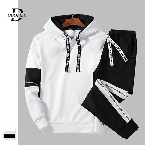 

men casual set hooded solid patchwork autumn men's sportswear hoodiespants 2pcs sets hip hop street loose tracksuits 201210, Gray