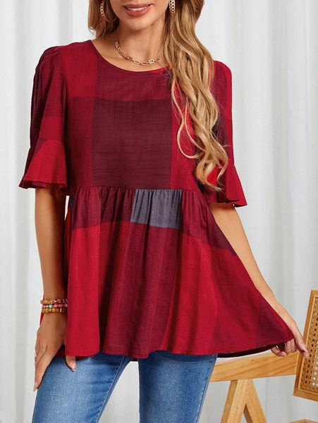 

emery rose color block flounce cuff peplum blouse x7yn#, White