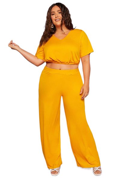 

evolu plus solid crop & pants j6nu#, Black