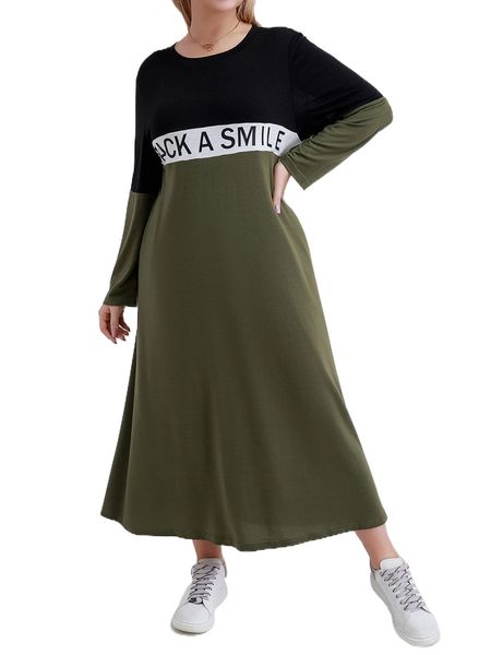 

plus color block letter graphic dress l7yb#, Black