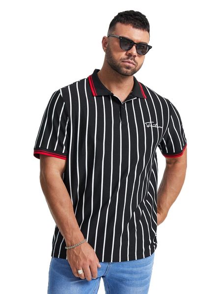 

extended sizes men striped & letter graphic polo shirt f8y2#, White;black