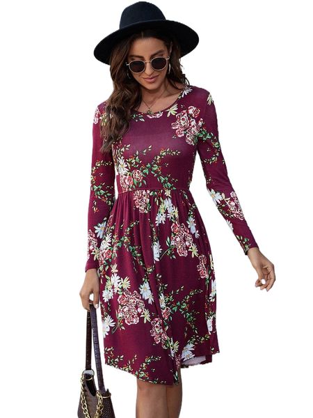 

dearcase floral print hidden pocket a-line dress 00gd#, Black;gray