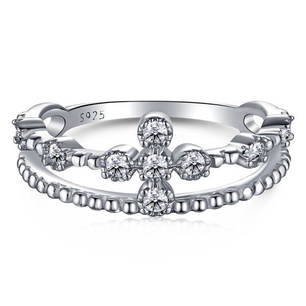 

with exquisite box cross real 925 sterling silver designer ring double rows wedding rings 5a cubic zirconia fine jewelry ring for woman brid, Slivery;golden