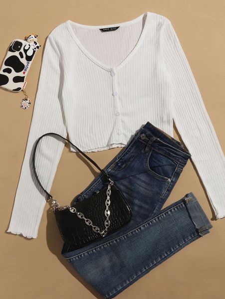 

lettuce trim rib-knit tee 31od#, White