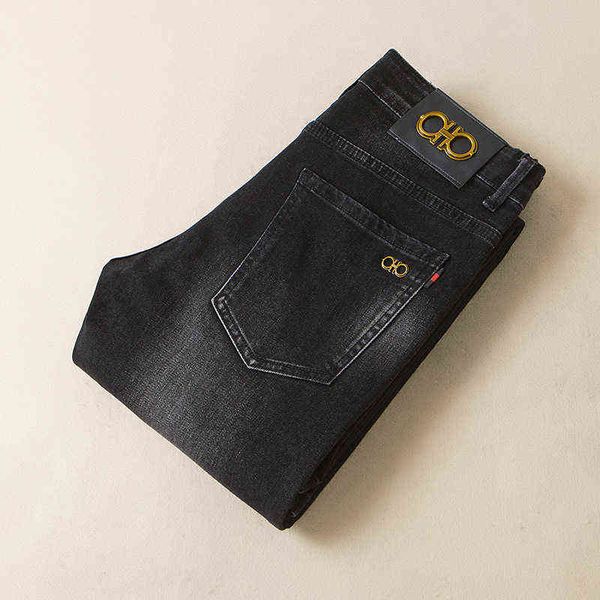 

and autumn winter jeans men's 2022 busin loose straight casual cotton elastic long pants thick, Blue