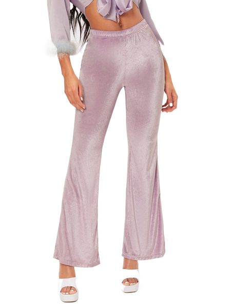 

tall rhinestone letter pattern flare leg velvet pants r6fu#, Black;white