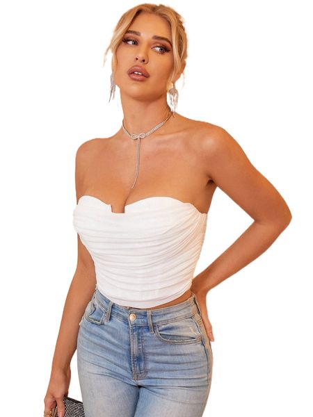 

parthea pads underwire ruched mesh tube b51n#, White