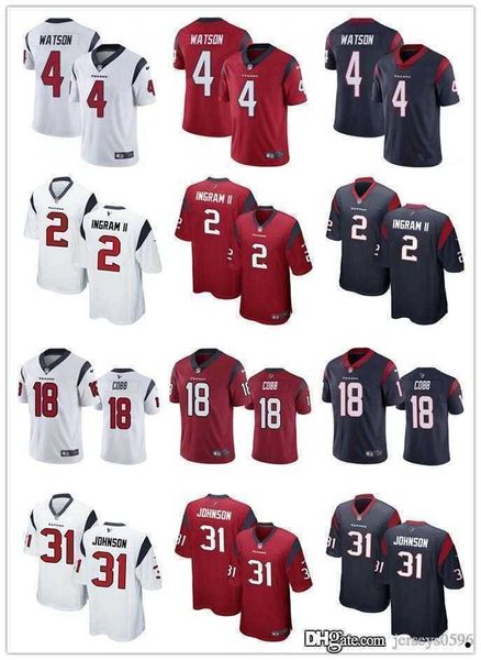 

football jerseys men women houston''texans''jersey 31 david johnson 4 deshaun watson 18 randall cobb 2 mark ingram ii, Black;red