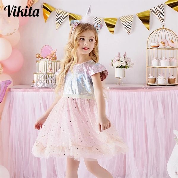 

vikita kids princess dress for girls elegant pageant wedding party birthday dress shiny sequins dress for girl summer dresses 220521, Red;yellow