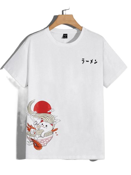 

men japanese letter & cartoon graphic tee p5dt#, White;black