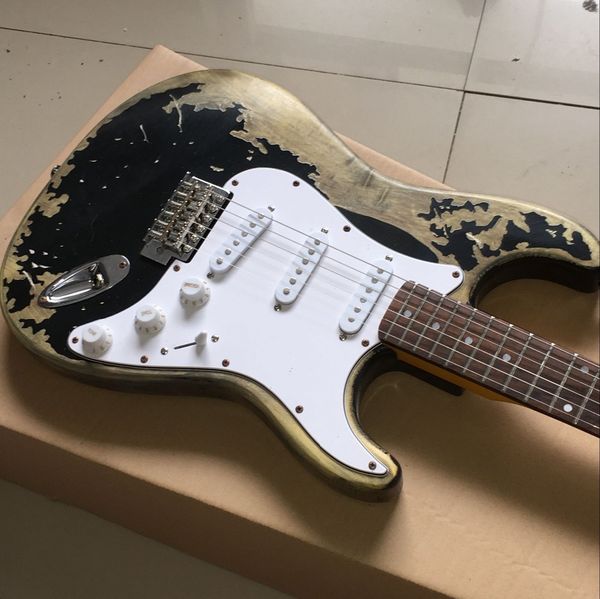 

custom shop electric guitar handwork 6 strings relics by hands guitarra rosewood fingerboard black colour gitaar