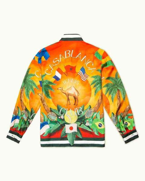 

casablanca sunset club designer shirts alchemy map sun moon constellation silk couple men and women long sleeve shirts, White;black