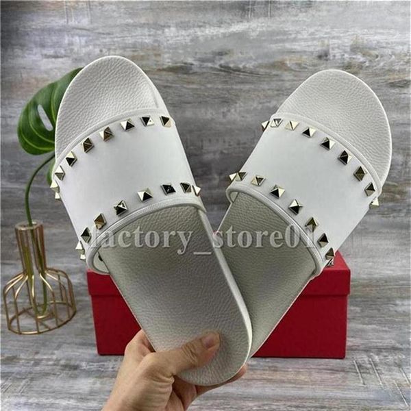 

2021 classic women slippers rhinestone black sandals ladies wedding leather slipper trendy rivet stud slides mens casual flat329z