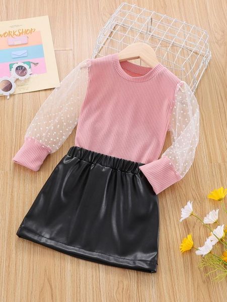 

toddler girls dobby mesh rib knit tee & skirt she, White
