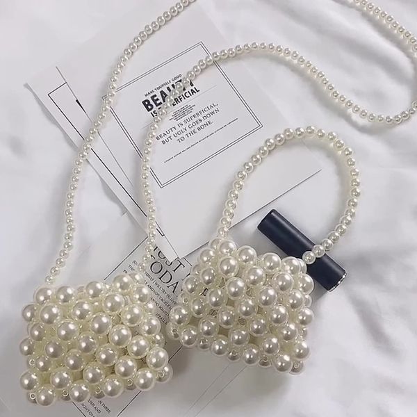 

fashion pearl braided handbag womens summer casual beaded ladies shoulder bags designer simple mini messenger bag woman 2022