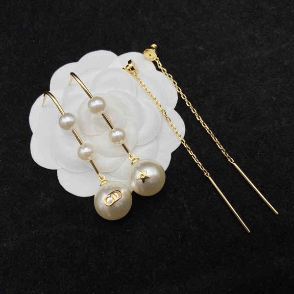 

women's fashion personality trend new brand earrings wholesale family di size pearl long light luxury small fragrant wind tassel, Silver