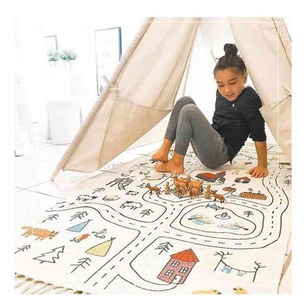 Babyspielmatte Spiel Krabbelteppiche Spielzeug Faltbare Kinder Krabbeldecke Pad Quadratischer Bodenteppich Baumwolle Nordic Born Baby Room 210402