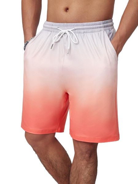 

men ombre drawstring waist shorts y59x#, White;black