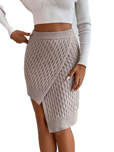 

asymmetrical hem textured knit skirt f49r#, White;black