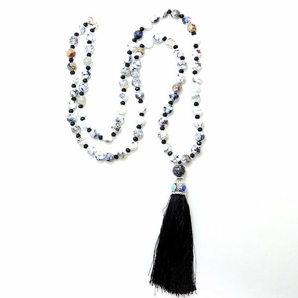 Colares pendentes Moda Moda de 8 mm Chain Rosário Black Tassel Mala Colar Handmade Mulheres de Colar Pedra Natural de Pedra