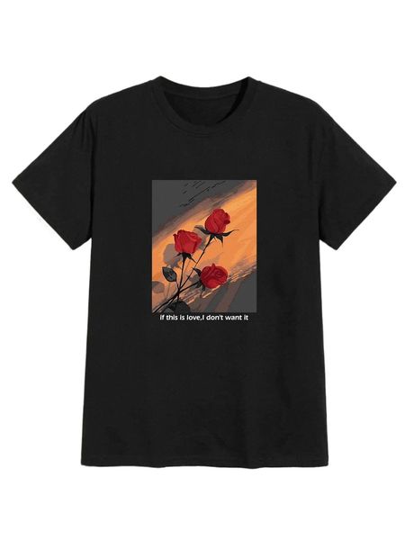 

men floral & slogan graphic tee 22pl#, White;black