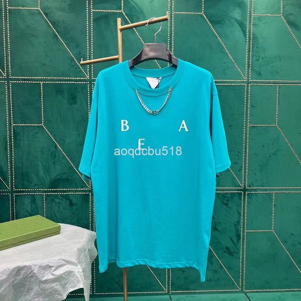 

women's t-shirt 22 early spring bv high temperature pressing three-dimensional letter b metal chain couple loose hip-hop round neck sho, White