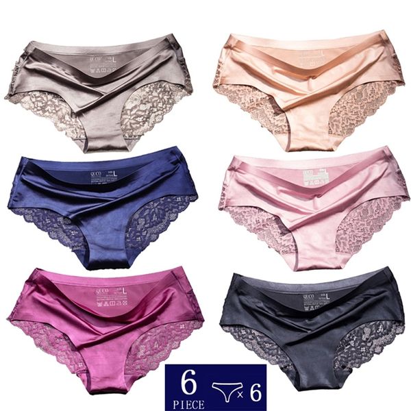 6pcs/lote quco marca feminina cueca gelo gelo seda sem costura renda lingerie sexy calcinha feminina 220426