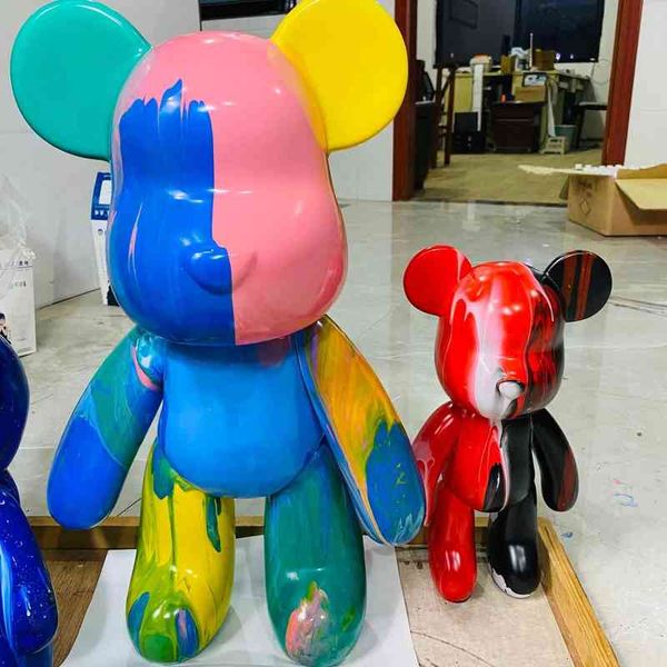 

diy painting violence bear bearbricks manual fluid painting creative home room decoration hand made doll figurine toys gift t220730