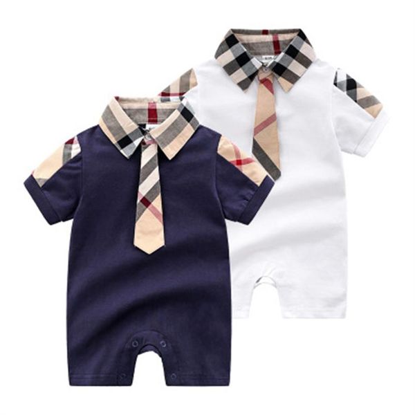 

kids romper new summer baby boys rompers kids short sleeve plaid clothing baby girls cotton jumpsuit newborn crompers 0-24m baby c259h, Blue